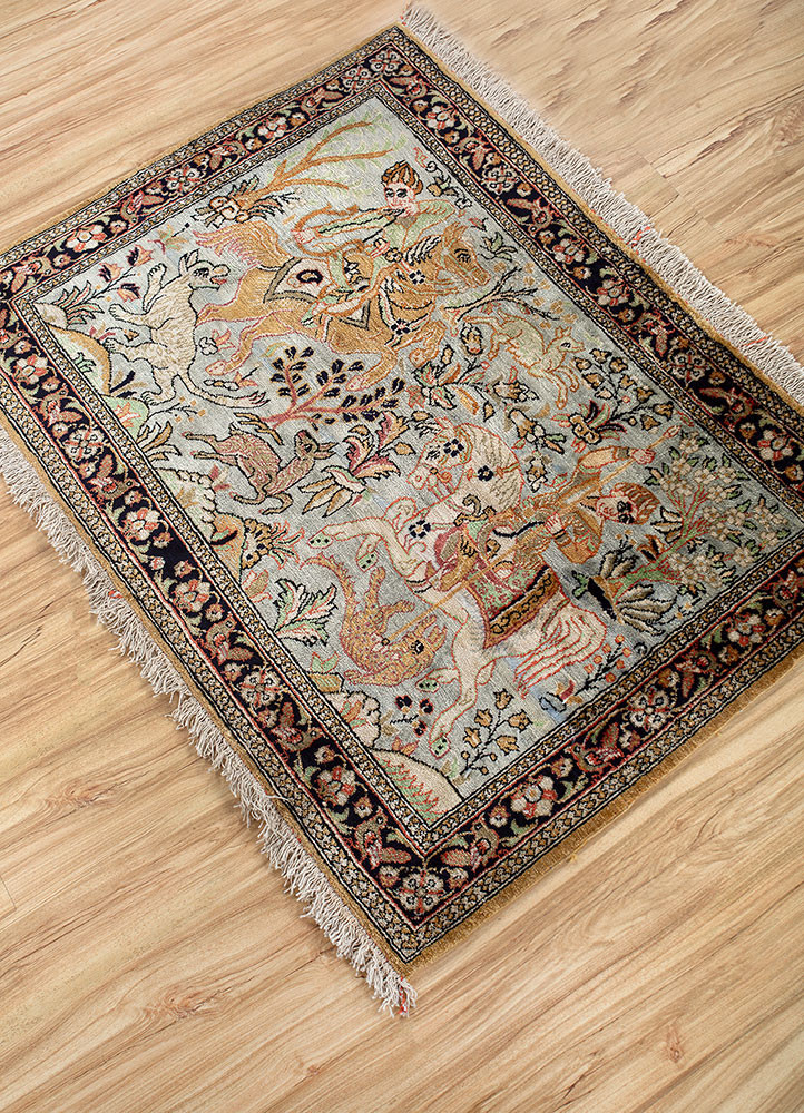 gulmarg gold silk hand knotted Rug - FoldShot gulmarg gold silk hand knotted Rug - FoldShot