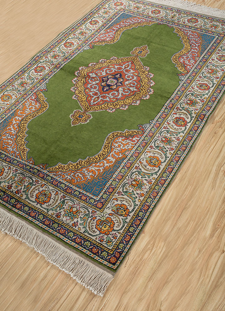 nuray green wool hand knotted Rug - FoldShot