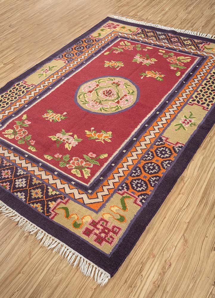 pechino red and orange wool hand knotted Rug - FoldShot pechino red and orange wool hand knotted Rug - FoldShot