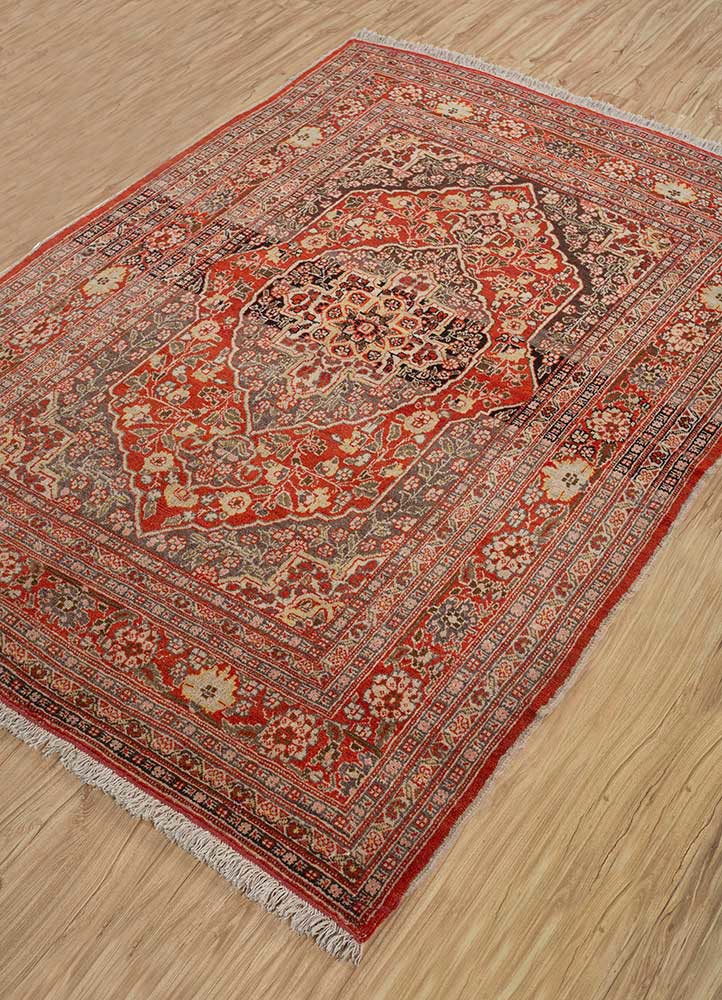 aalam red and orange wool hand knotted Rug - FoldShot aalam red and orange wool hand knotted Rug - FoldShot