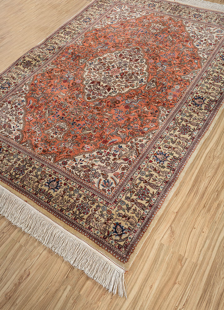 aalam red and orange wool hand knotted Rug - FoldShot