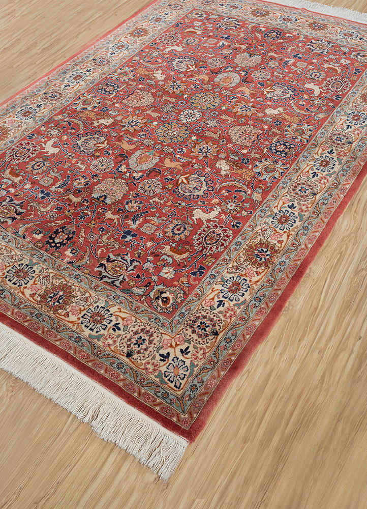 aalam red and orange wool hand knotted Rug - FoldShot aalam red and orange wool hand knotted Rug - FoldShot