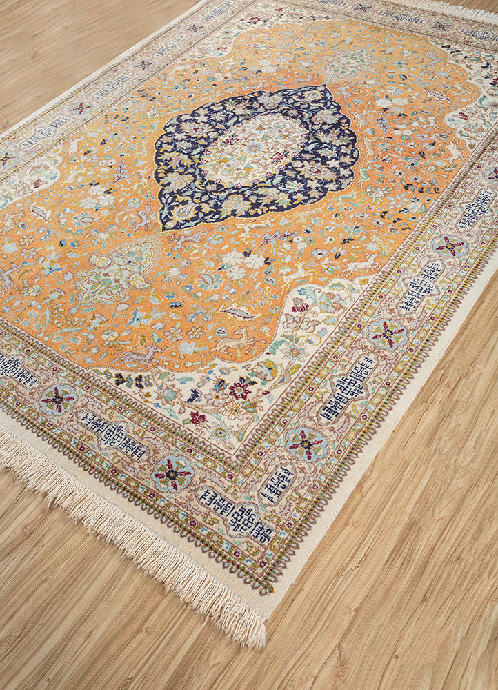 aalam red and orange wool hand knotted Rug - FoldShot