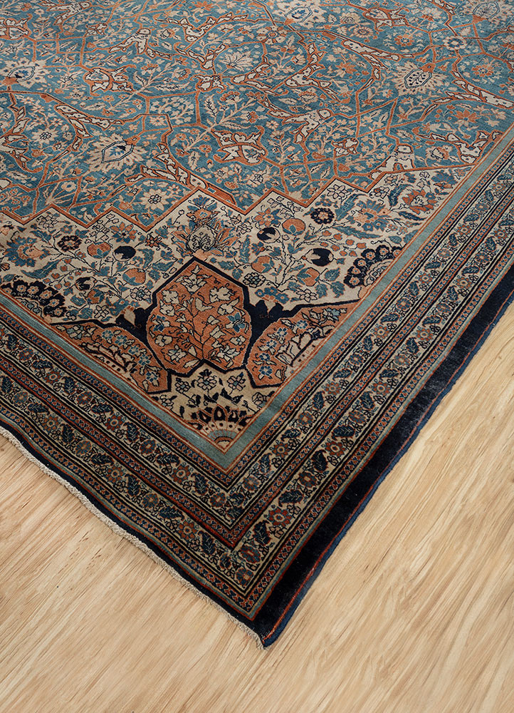 aalam blue wool hand knotted Rug - FoldShot aalam blue wool hand knotted Rug - FoldShot