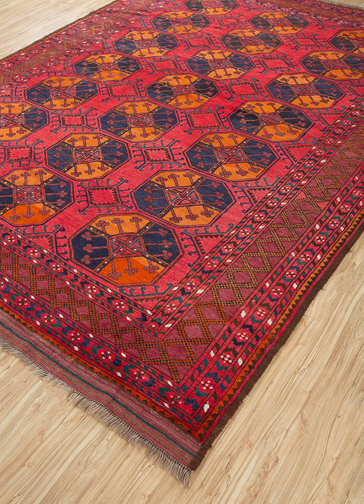kiaan red and orange wool hand knotted Rug - FoldShot