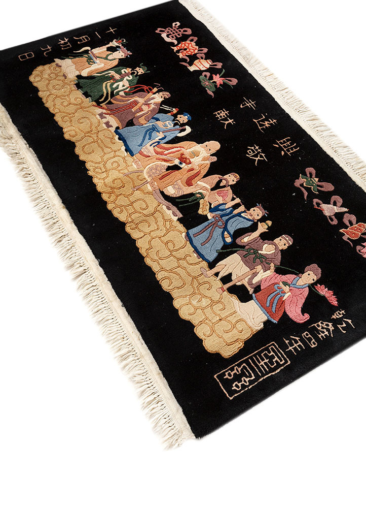 pechino grey and black wool hand knotted Rug - FoldShot