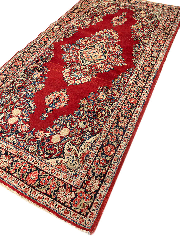 aalam red and orange wool hand knotted Rug - FoldShot aalam red and orange wool hand knotted Rug - FoldShot