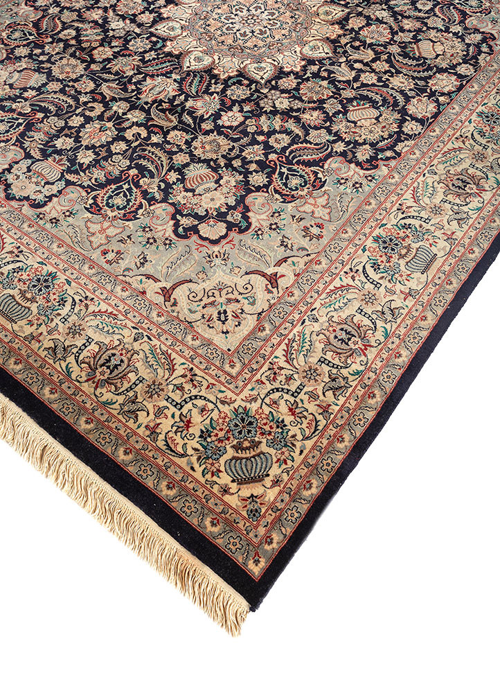 aalam blue wool hand knotted Rug - FoldShot aalam blue wool hand knotted Rug - FoldShot