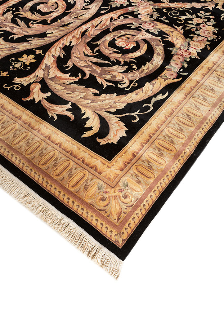 aalam grey and black wool and silk hand knotted Rug - FoldShot