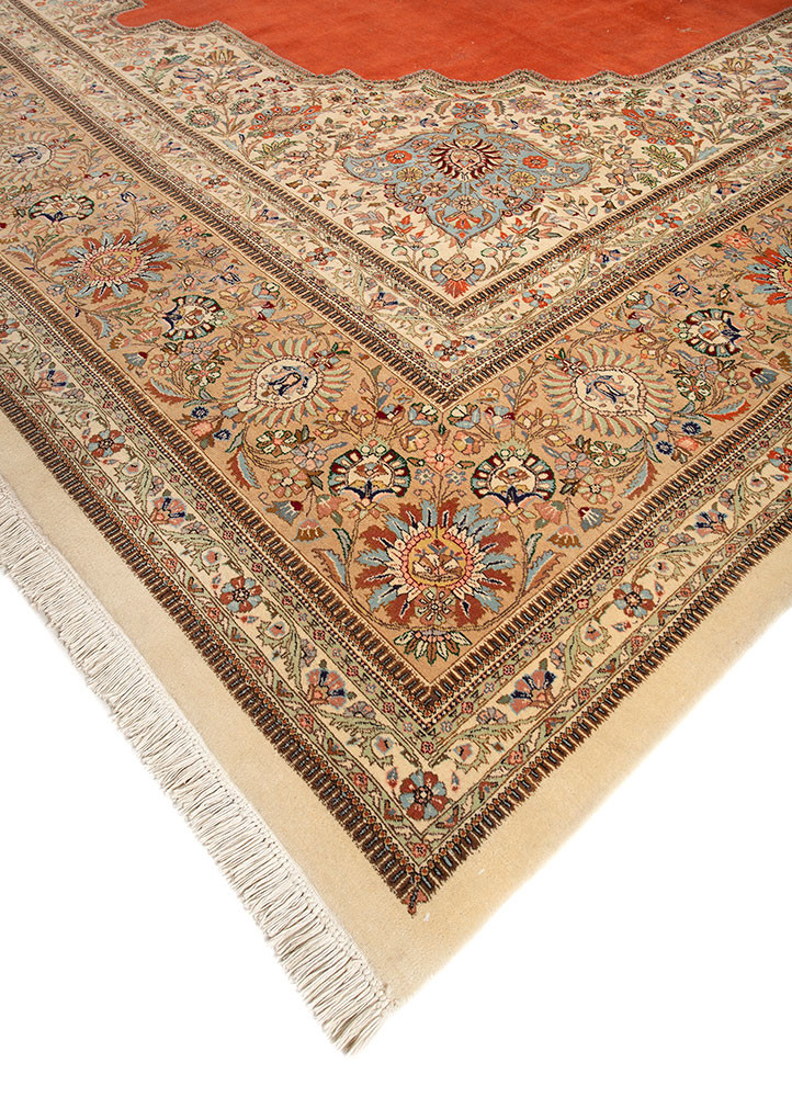 aalam red and orange wool hand knotted Rug - FoldShot aalam red and orange wool hand knotted Rug - FoldShot