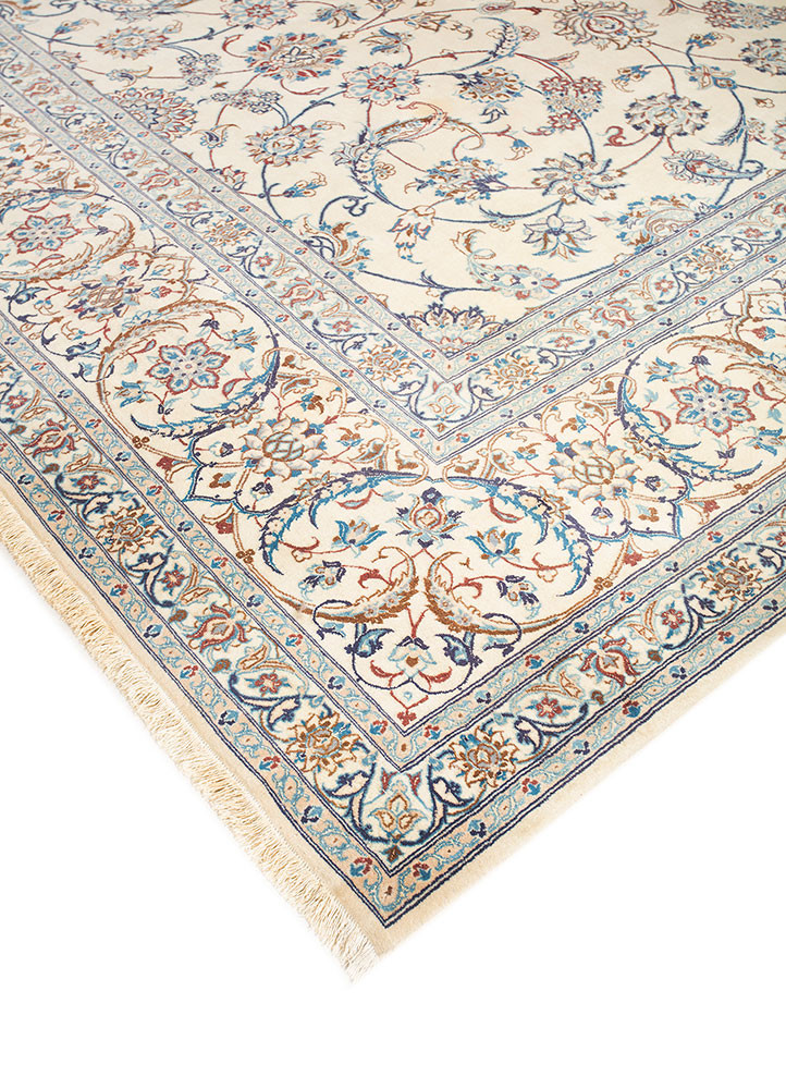 aalam ivory wool and silk hand knotted Rug - FoldShot