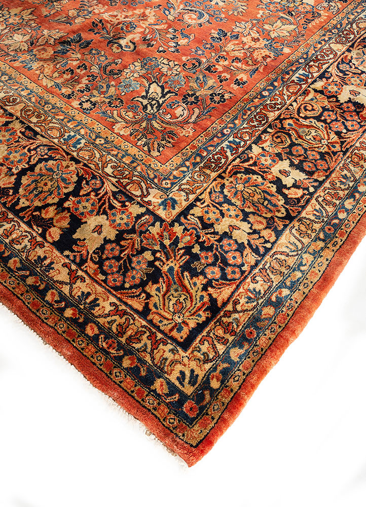 aalam red and orange wool hand knotted Rug - FoldShot aalam red and orange wool hand knotted Rug - FoldShot