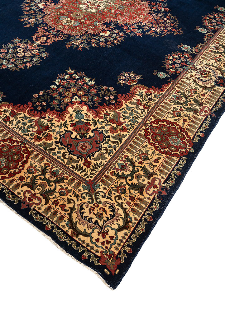 aalam blue wool hand knotted Rug - FoldShot aalam blue wool hand knotted Rug - FoldShot