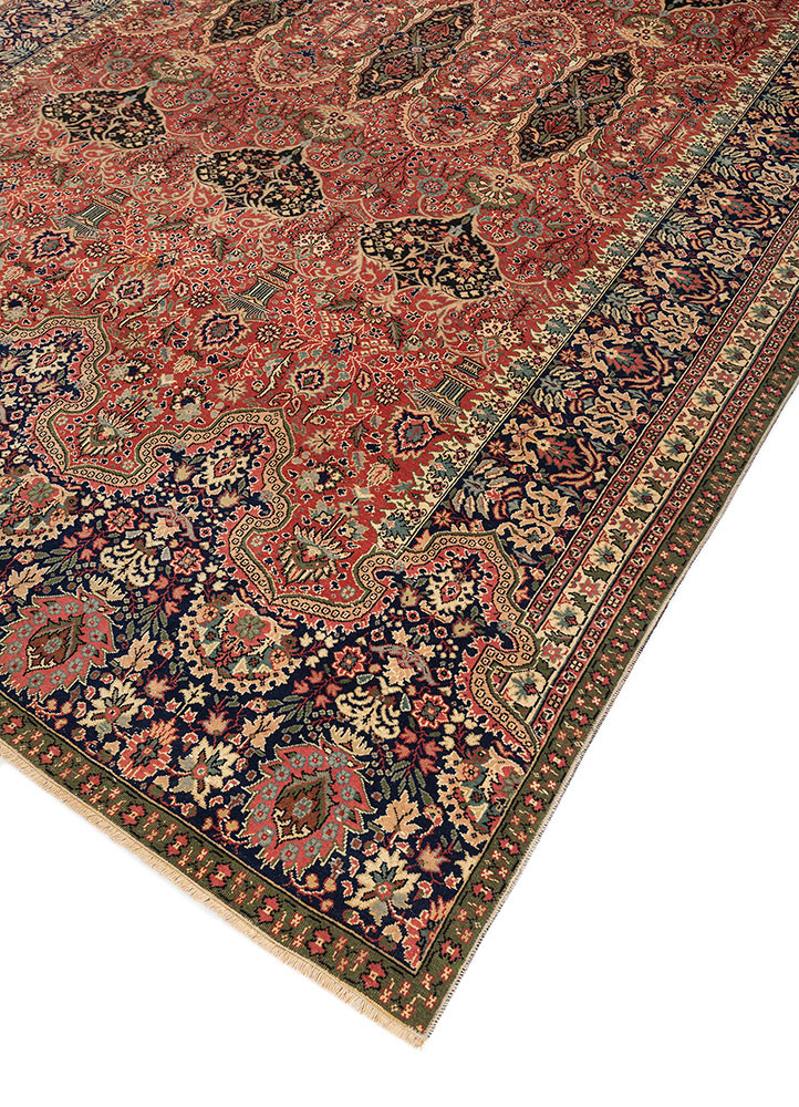 aalam red and orange wool hand knotted Rug - FoldShot