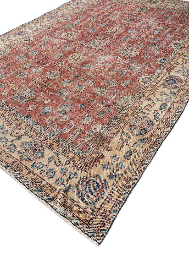 vintage red and orange wool hand knotted Rug - FoldShot