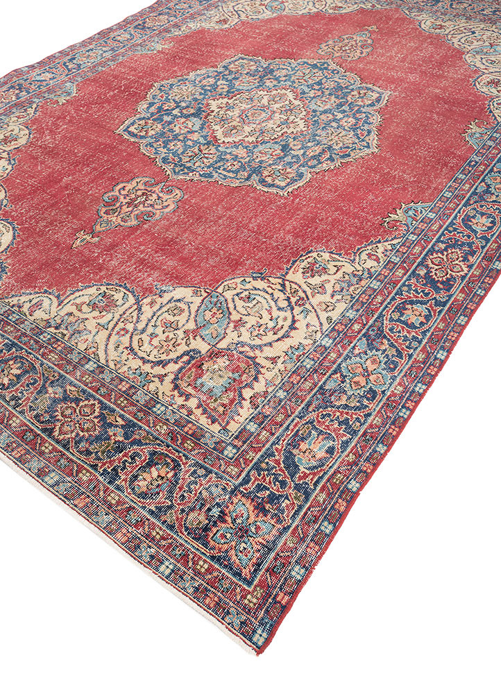 vintage red and orange wool hand knotted Rug - FoldShot