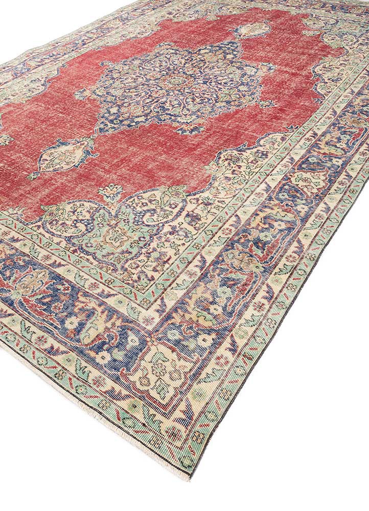 vintage red and orange wool hand knotted Rug - FoldShot vintage red and orange wool hand knotted Rug - FoldShot