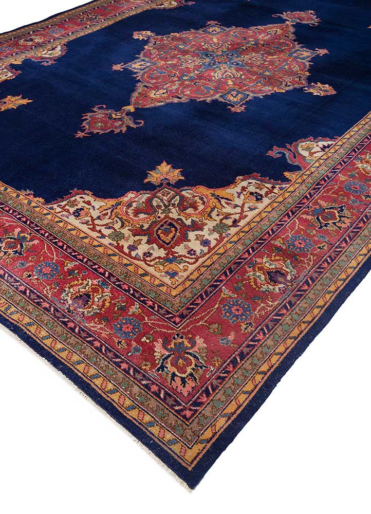 aalam blue wool hand knotted Rug - FoldShot