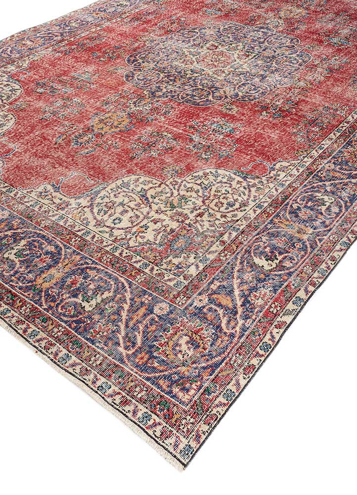 vintage red and orange wool hand knotted Rug - FoldShot