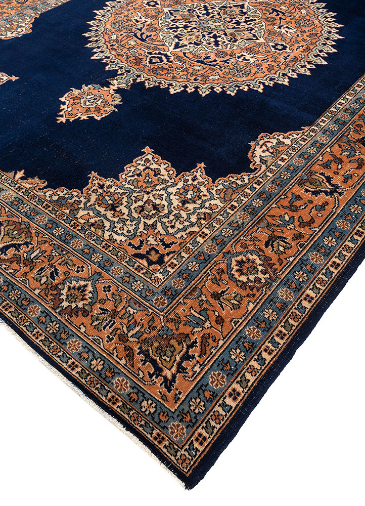 aalam blue wool hand knotted Rug - FoldShot aalam blue wool hand knotted Rug - FoldShot