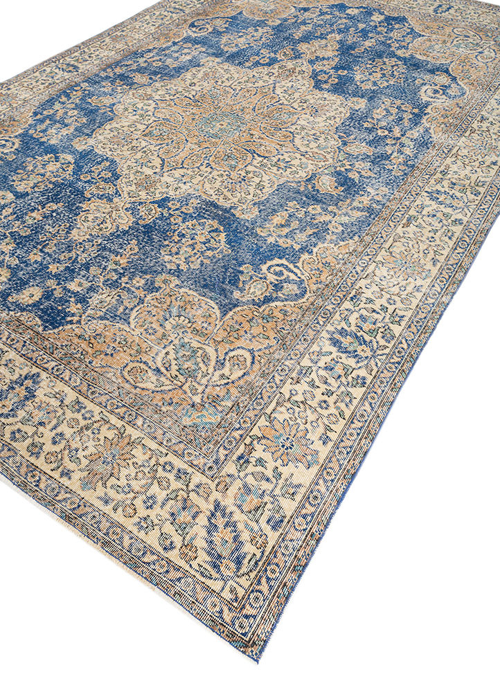 vintage blue wool hand knotted Rug - FoldShot vintage blue wool hand knotted Rug - FoldShot