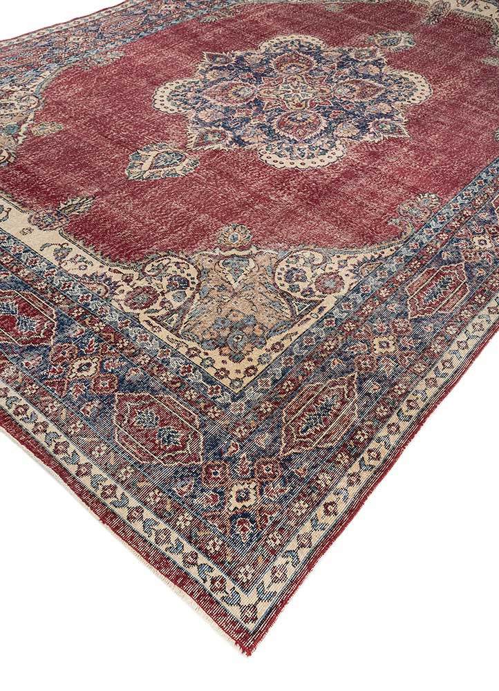 vintage red and orange wool hand knotted Rug - FoldShot