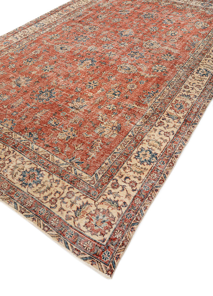 vintage red and orange wool hand knotted Rug - FoldShot vintage red and orange wool hand knotted Rug - FoldShot