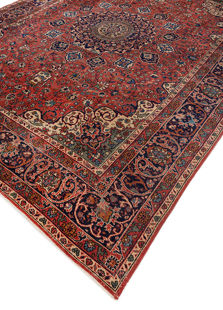 aalam red and orange wool hand knotted Rug - FoldShot aalam red and orange wool hand knotted Rug - FoldShot
