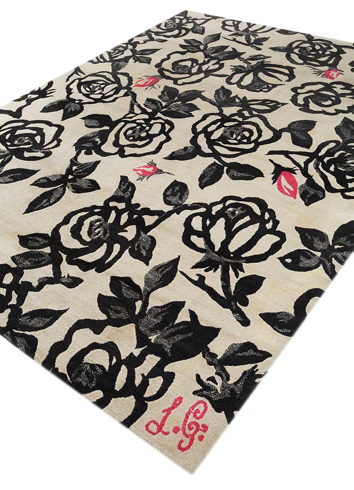 pansy beige and brown wool hand knotted Rug - FoldShot