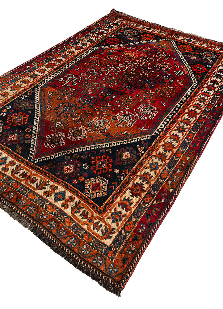 aalam red and orange wool hand knotted Rug - FoldShot aalam red and orange wool hand knotted Rug - FoldShot