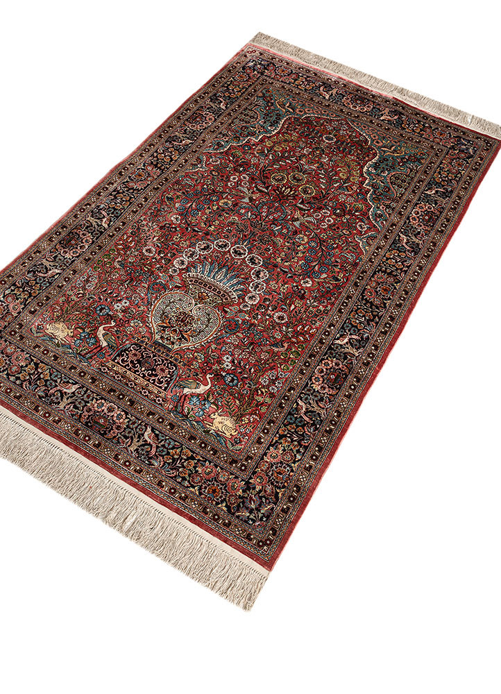 gulmarg red and orange silk hand knotted Rug - FoldShot
