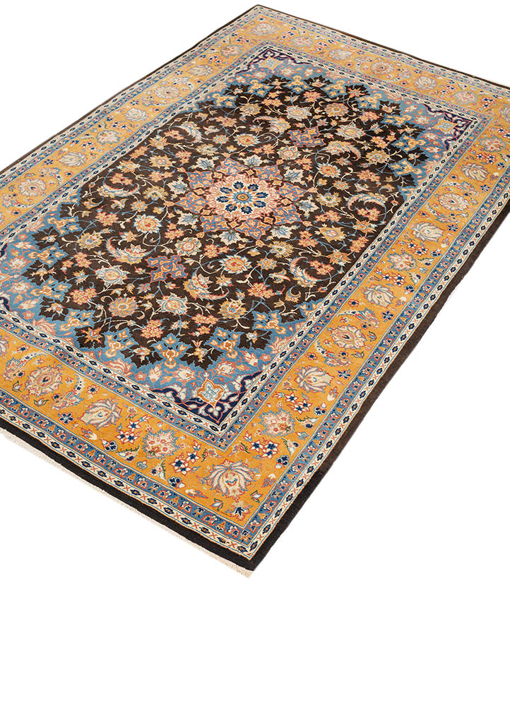 aalam beige and brown wool and silk hand knotted Rug - FoldShot aalam beige and brown wool and silk hand knotted Rug - FoldShot