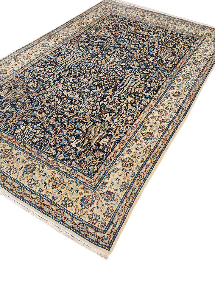 gulmarg blue wool and silk hand knotted Rug - FoldShot