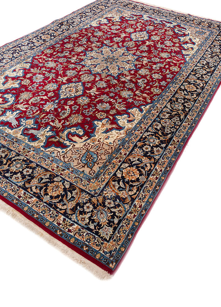 aalam red and orange wool hand knotted Rug - FoldShot aalam red and orange wool hand knotted Rug - FoldShot