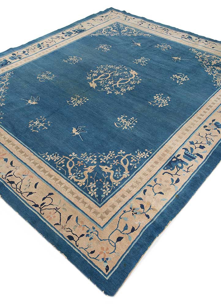 pechino blue wool hand knotted Rug - FoldShot