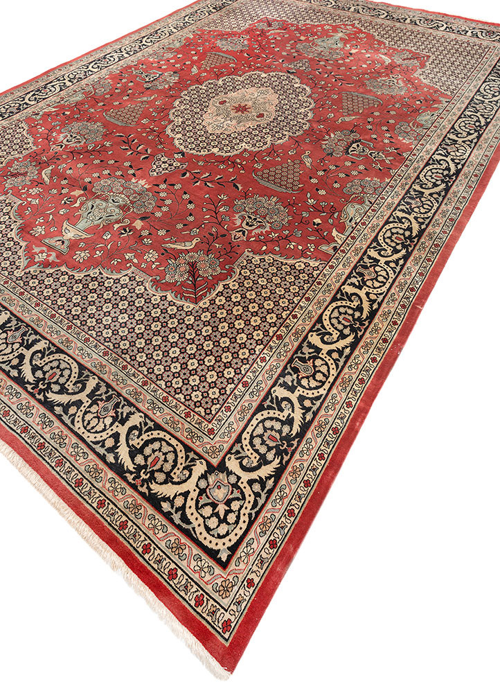 aalam red and orange wool hand knotted Rug - FoldShot