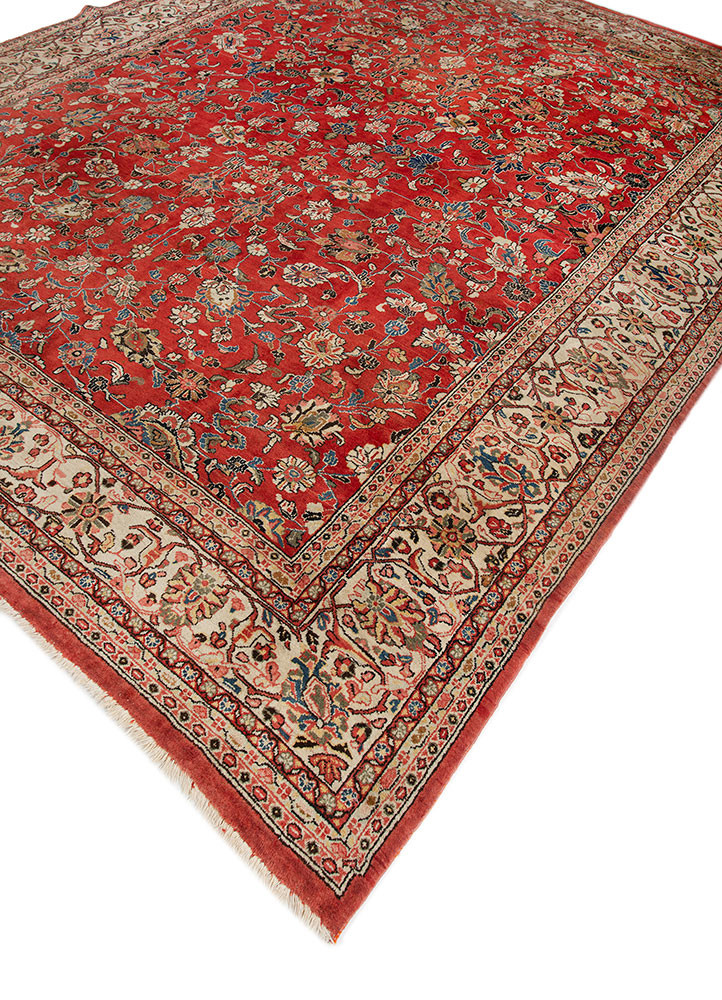 aalam red and orange wool hand knotted Rug - FoldShot aalam red and orange wool hand knotted Rug - FoldShot