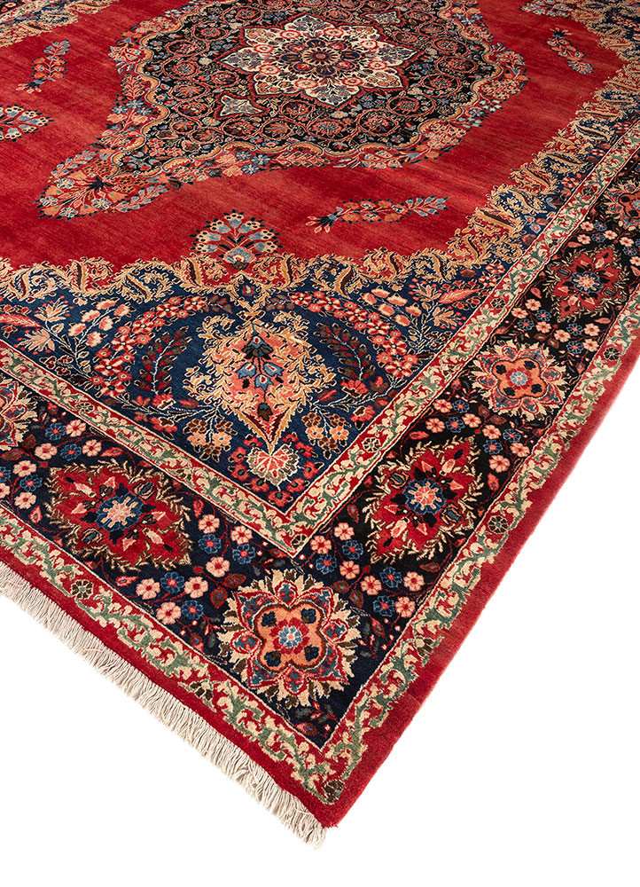 aalam red and orange wool hand knotted Rug - FoldShot aalam red and orange wool hand knotted Rug - FoldShot