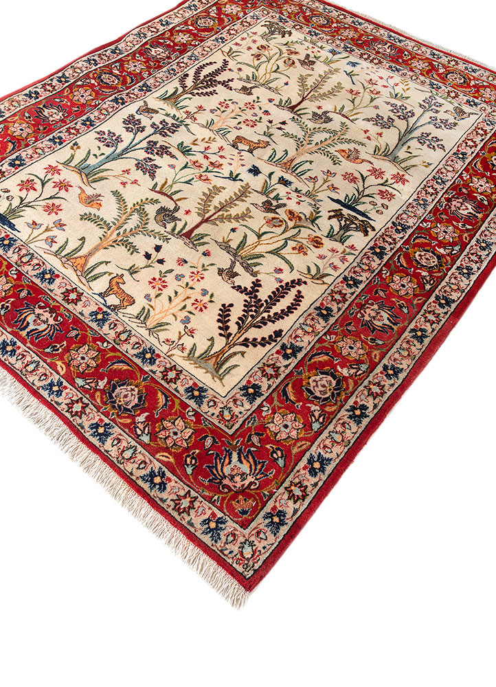 aalam beige and brown wool hand knotted Rug - FoldShot