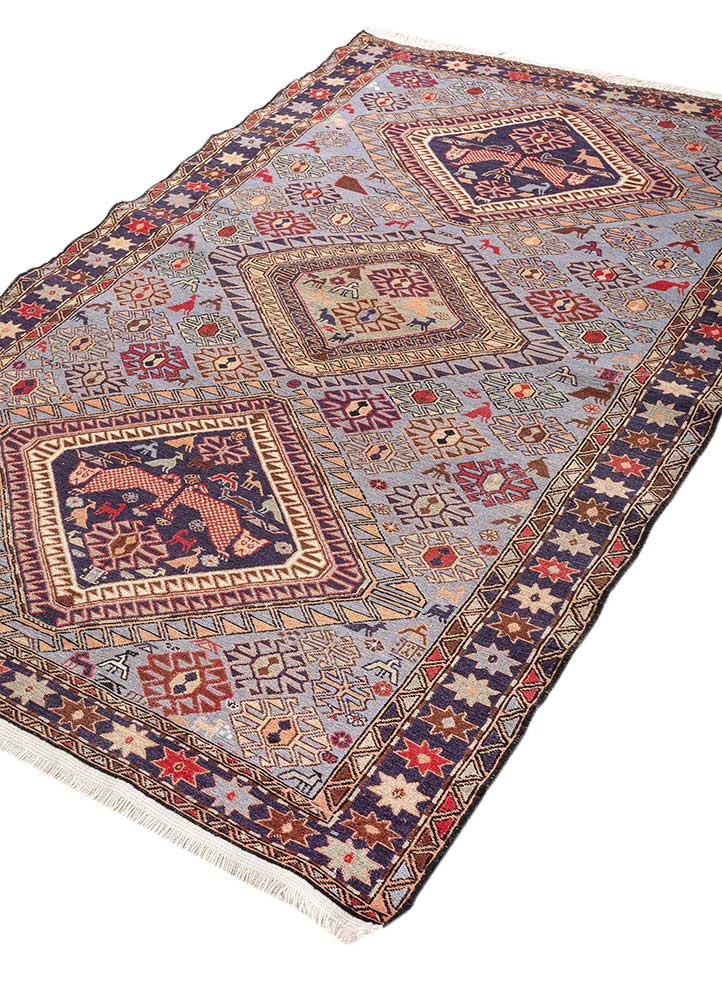 kiaan blue wool and silk hand knotted Rug - FoldShot