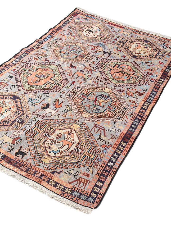 kiaan red and orange wool and silk hand knotted Rug - FoldShot