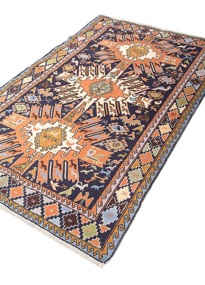 kiaan blue wool and silk hand knotted Rug - FoldShot