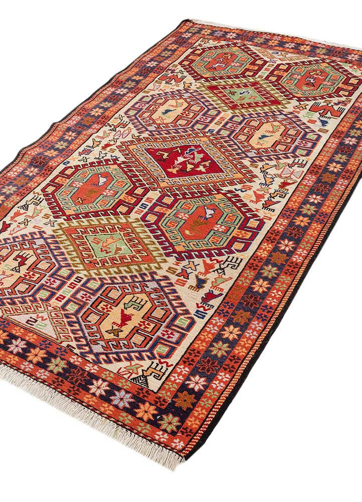 kiaan red and orange wool and silk hand knotted Rug - FoldShot