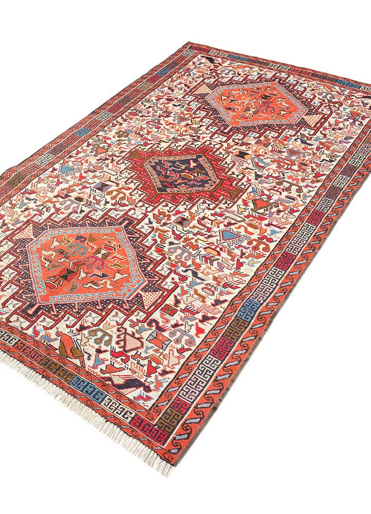 kiaan red and orange wool and silk hand knotted Rug - FoldShot