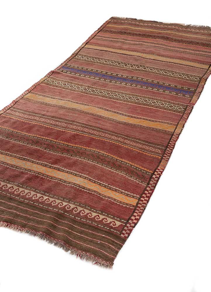 nayaab red and orange wool flat weaves Rug - FoldShot