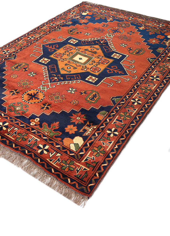 aalam red and orange wool hand knotted Rug - FoldShot