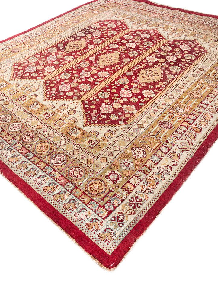 aalam red and orange wool hand knotted Rug - FoldShot