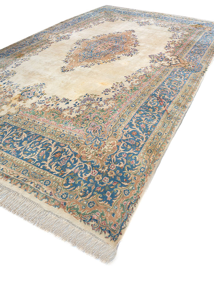 aalam blue wool hand knotted Rug - FoldShot aalam blue wool hand knotted Rug - FoldShot