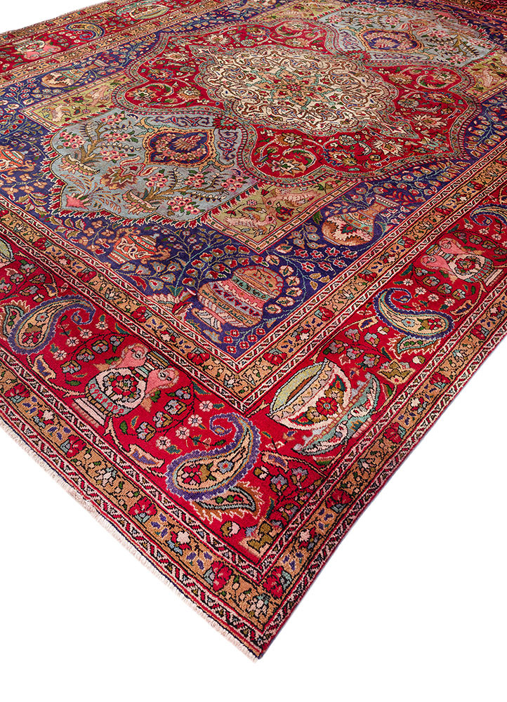 aalam red and orange wool hand knotted Rug - FoldShot aalam red and orange wool hand knotted Rug - FoldShot