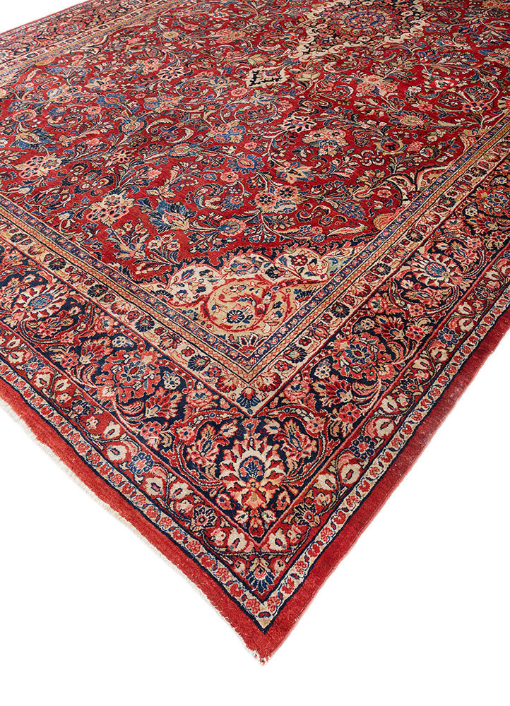aalam red and orange wool hand knotted Rug - FoldShot